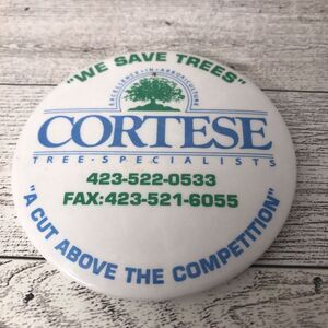 Vintage Button pin pinback collectable Souvenir Promo Cortese Tree‎ Specialists